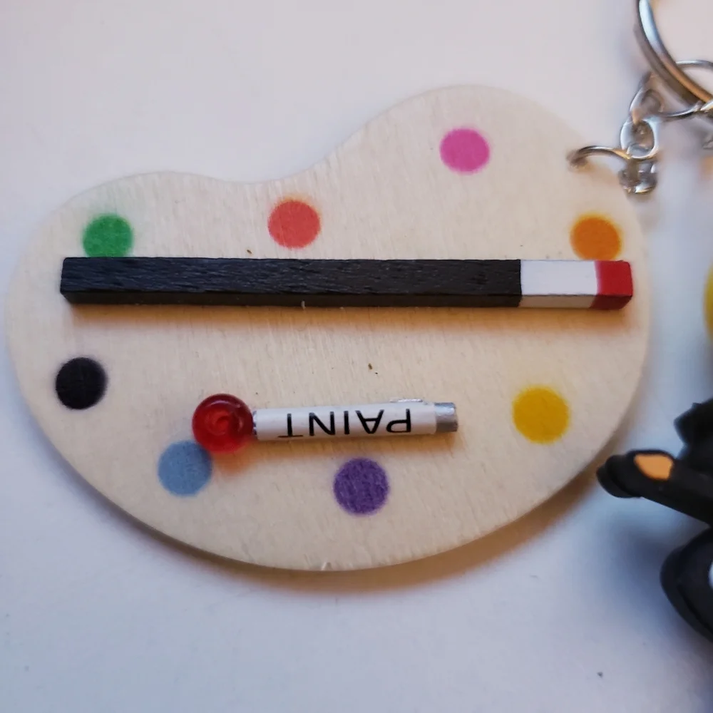 Handmade Bob Ross Artist Painter Art Palette Silicone Focal Beaded Keychain